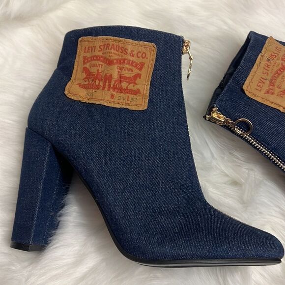 Repurposed LEVI Block Heel Denim Booties 8.5 BIN 16 - Picture 3 of 11